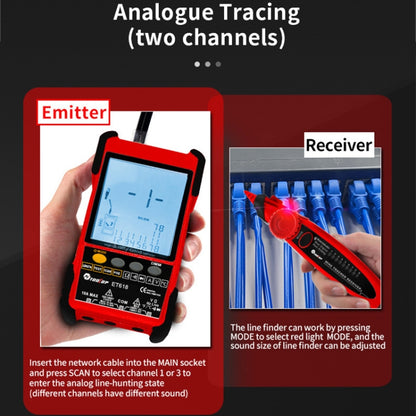 ET618  Rechargeable Adjustable Network Cable Tester Wire Tracker POE Cable Tester (Red) - Current & Voltage Tester by buy2fix | Online Shopping UK | buy2fix