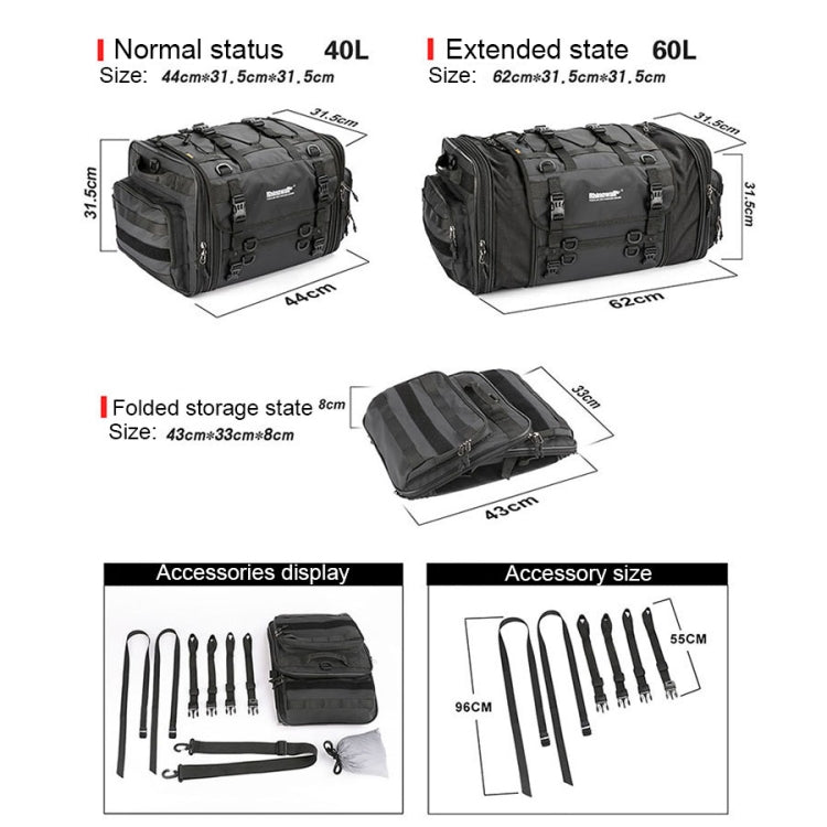 Rhinowalk MT4060 Large-capacity Foldable Expandable Tail Bag for Motorcycle Riding with Rain Cover(Black) - In Car by Rhinowalk | Online Shopping UK | buy2fix