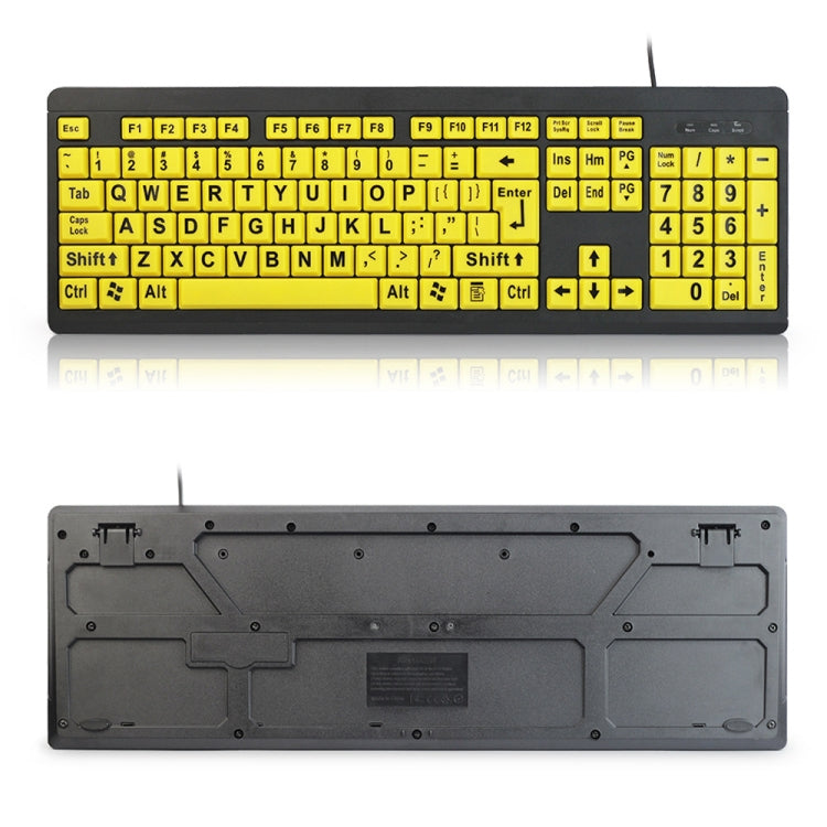 T801 104 Keys Special People Children Old Man Big Letters USB Wired Keyboard, Cable Length: 1.38m(Yellow) - Wired Keyboard by buy2fix | Online Shopping UK | buy2fix