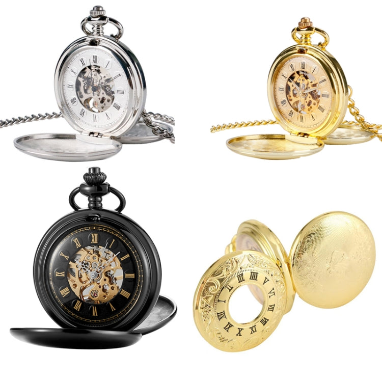 pm240 Classic Double Open Double Face Vintage Manual Mechanical Pocket Watch with Roman Lettering(Silver Shell Silver Face Silver Movement) - Necklace Watch Watches by buy2fix | Online Shopping UK | buy2fix