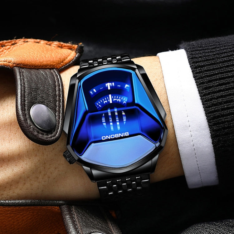 BINBOND Locomotive Concept Steel Belt Watch Men Live Black Technology Watch(White Steel Blue Face) - Metal Strap Watches by BINBOND | Online Shopping UK | buy2fix
