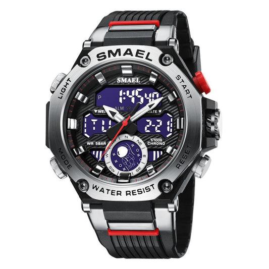 SMAEL 8069 Outdoor Multifunctional Waterproof Sports Alloy Luminous Watch(Black Silver) - LED Digital Watches by SMAEL | Online Shopping UK | buy2fix