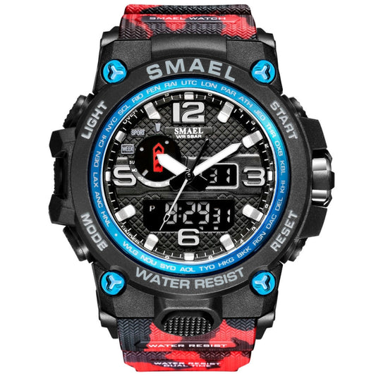 SMAEL 1545D Time Men Anti-falling Night Light Alarm Waterproof Sports Watch(Camouflage Red) - Sport Watches by SMAEL | Online Shopping UK | buy2fix