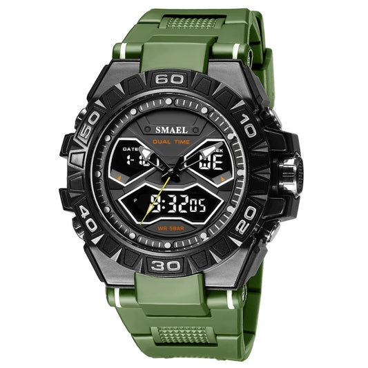 SMAEL 8070 Multifunctional Dual Display Waterproof Night Light Outdoor Alloy Sports Watch(Army Green) - Sport Watches by SMAEL | Online Shopping UK | buy2fix