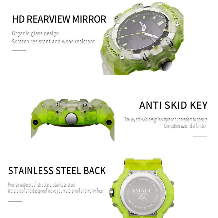 SMAEL 8080 Outdoor Sports Waterproof Multifunctional Glowing Double Dial Watch(Translucent Green) - Sport Watches by SMAEL | Online Shopping UK | buy2fix