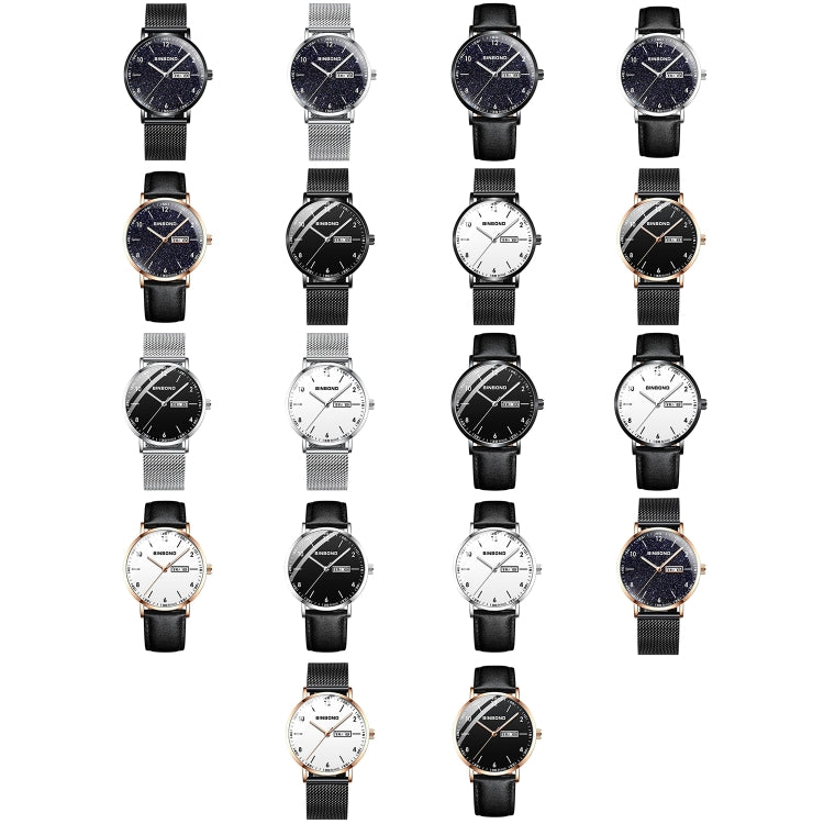 BINBOND B3820 30M Waterproof Ultra-thin Quartz Luminous Starry Watch, Color: Black Net-Black-White Nail - Metal Strap Watches by BINBOND | Online Shopping UK | buy2fix
