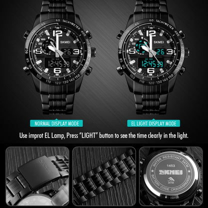 SKMEI 1453 Dual Movement Waterproof Steel Strap Quartz Men Watch(Black) - Metal Strap Watches by SKMEI | Online Shopping UK | buy2fix