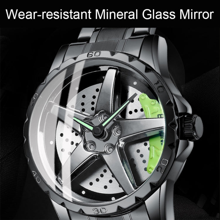 BINBOND D002 Car Hub Dial Multifunctional Waterproof and Wear-resistant Men's Watch(White Net-White-Green) - Metal Strap Watches by BINBOND | Online Shopping UK | buy2fix