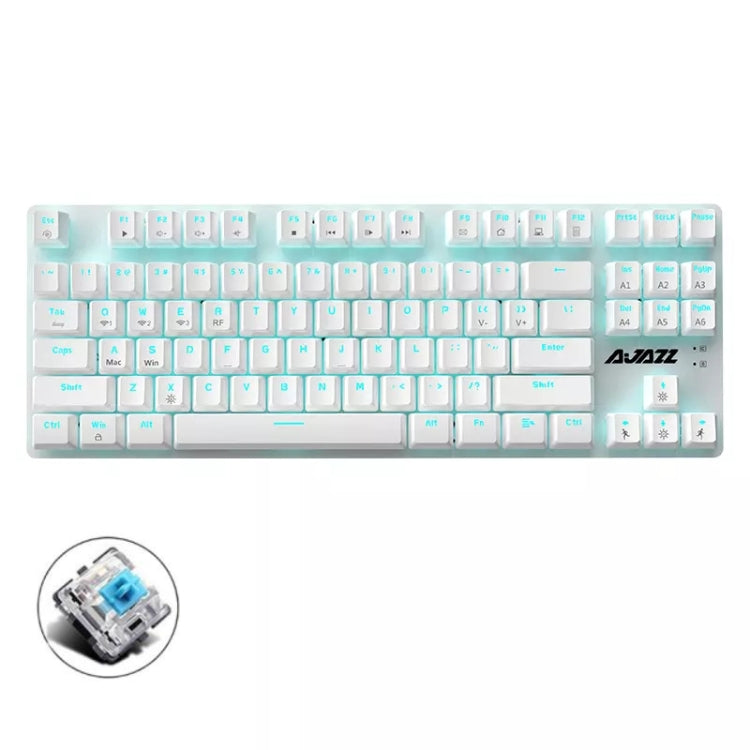 Ajazz AK40pro 87 Keys Bluetooth/Wireless/Wired Three Mode Game Office Mechanical Keyboard Blue Light Green Shaft (White) - Wireless Keyboard by Ajazz | Online Shopping UK | buy2fix