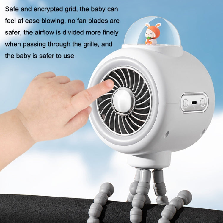 Baby Stroller Fan Home Mute Outdoor Cooling Portable Rabbit Octopus Fan With Shake Head (White) - Electric Fans by buy2fix | Online Shopping UK | buy2fix