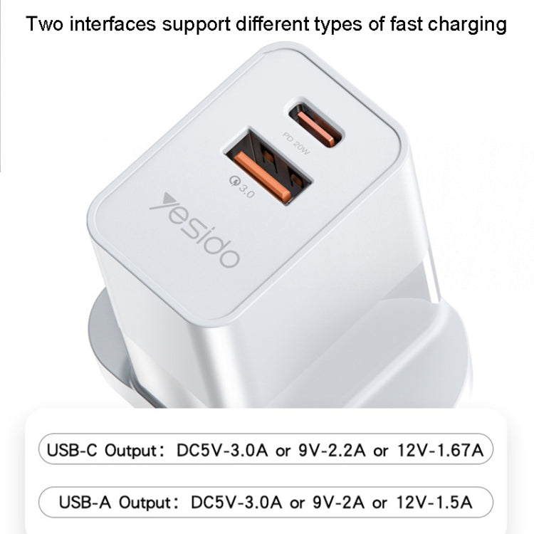 Yesido YC32 PD20W + QC3.0 USB+Type-C / USB-C Dual-port Fast Charging Head Mobile Phone Charger(EU Plug) - USB Charger by buy2fix | Online Shopping UK | buy2fix