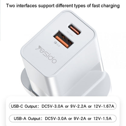 Yesido YC32 PD20W + QC3.0 USB+Type-C / USB-C Dual-port Fast Charging Head Mobile Phone Charger(EU Plug) - USB Charger by buy2fix | Online Shopping UK | buy2fix