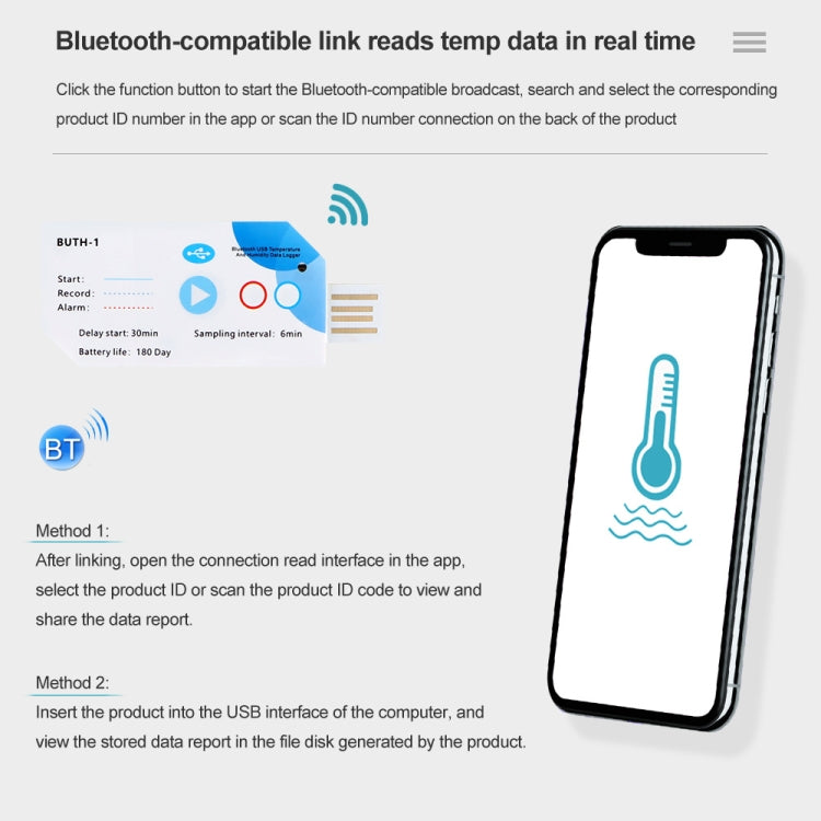 Temp013 Temperature Humidity Bluetooth APP Connect Medical Warehouse Cold Chain Transport USB Data Recorder - Thermostat & Thermometer by buy2fix | Online Shopping UK | buy2fix