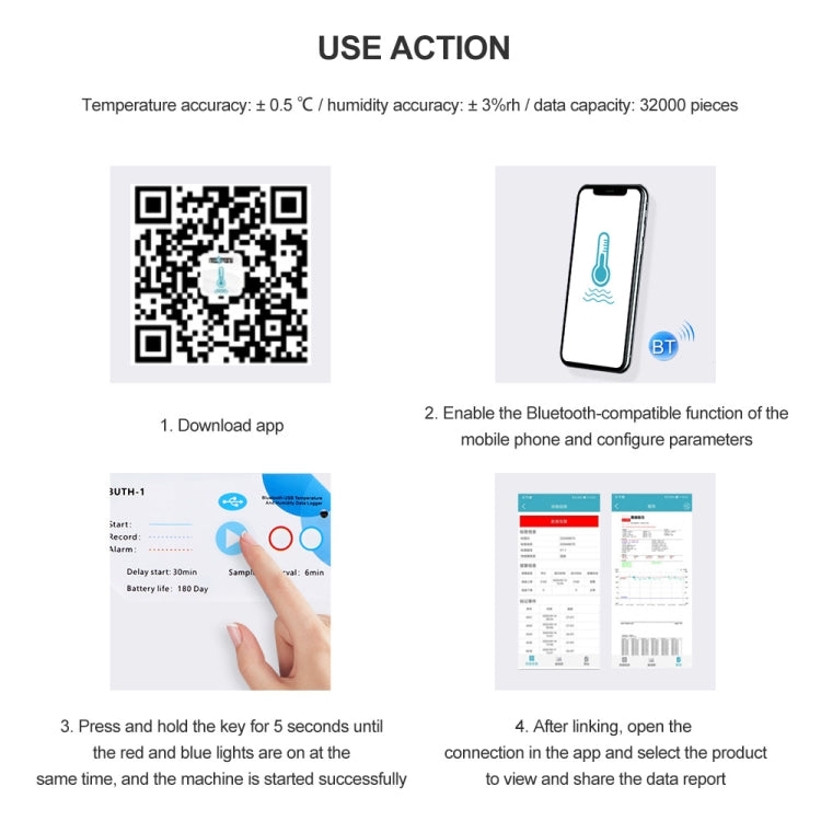 Temp013 Temperature Humidity Bluetooth APP Connect Medical Warehouse Cold Chain Transport USB Data Recorder - Thermostat & Thermometer by buy2fix | Online Shopping UK | buy2fix