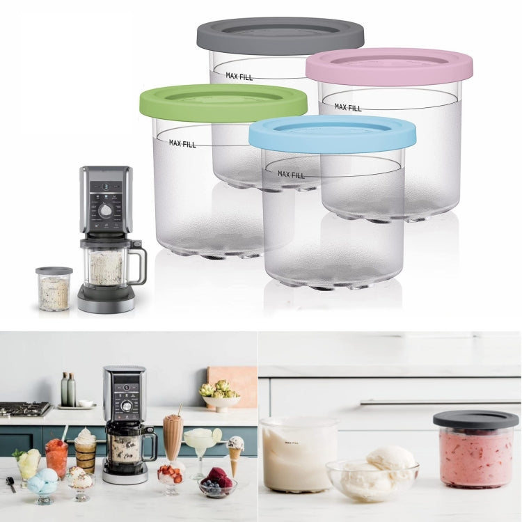 For Ninja NC299AMZ NC300 Ice Cream Storage Containers with Lids, Speci: 4 Cups+Spoon - Kitchen Machine Accessories by buy2fix | Online Shopping UK | buy2fix