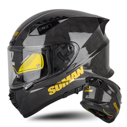 SOMAN Motorcycle Carbon Fiber Double Lens Thermal Safety Helmet, Size: XL(Snake Carbon Fiber) - Helmets by SOMAN | Online Shopping UK | buy2fix