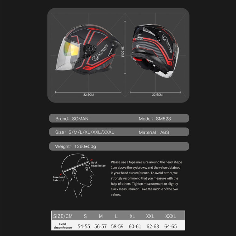 SOMAN Motorcycle Electric Bicycle Dual Lens Riding Helmet, Size: XXL(Bright Back) - Helmets by SOMAN | Online Shopping UK | buy2fix