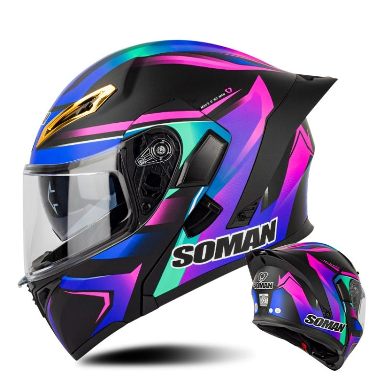 SOMAN Motorcycle Dual Lens Riding Peel-Off Full Coverage Helmet, Size: XXL(Sapphire Vision) - Helmets by SOMAN | Online Shopping UK | buy2fix