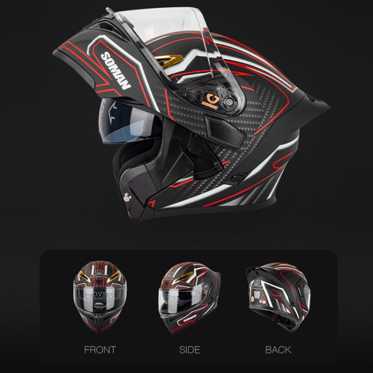 SOMAN Motorcycle Dual Lens Riding Peel-Off Full Coverage Helmet, Size: XL(Black Yellow Track) - Helmets by SOMAN | Online Shopping UK | buy2fix