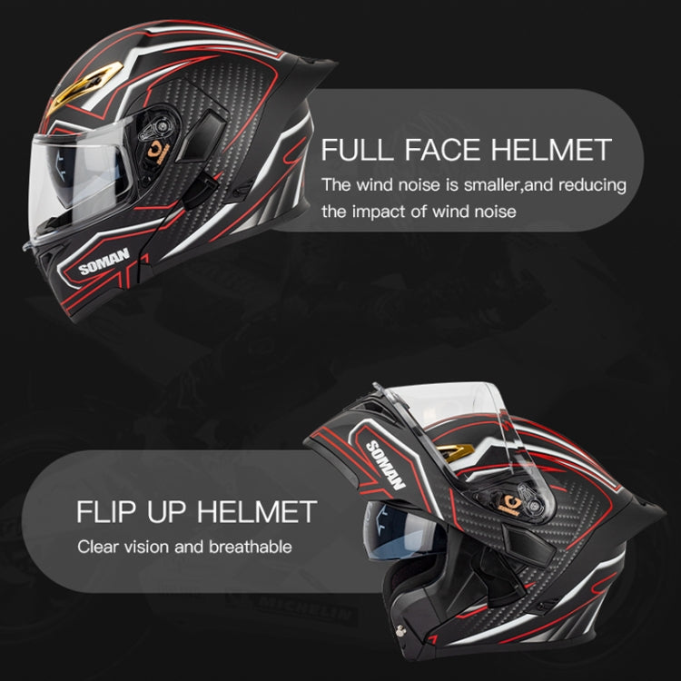 SOMAN Motorcycle Dual Lens Riding Peel-Off Full Coverage Helmet, Size: XL(Bright Black White) - Helmets by SOMAN | Online Shopping UK | buy2fix