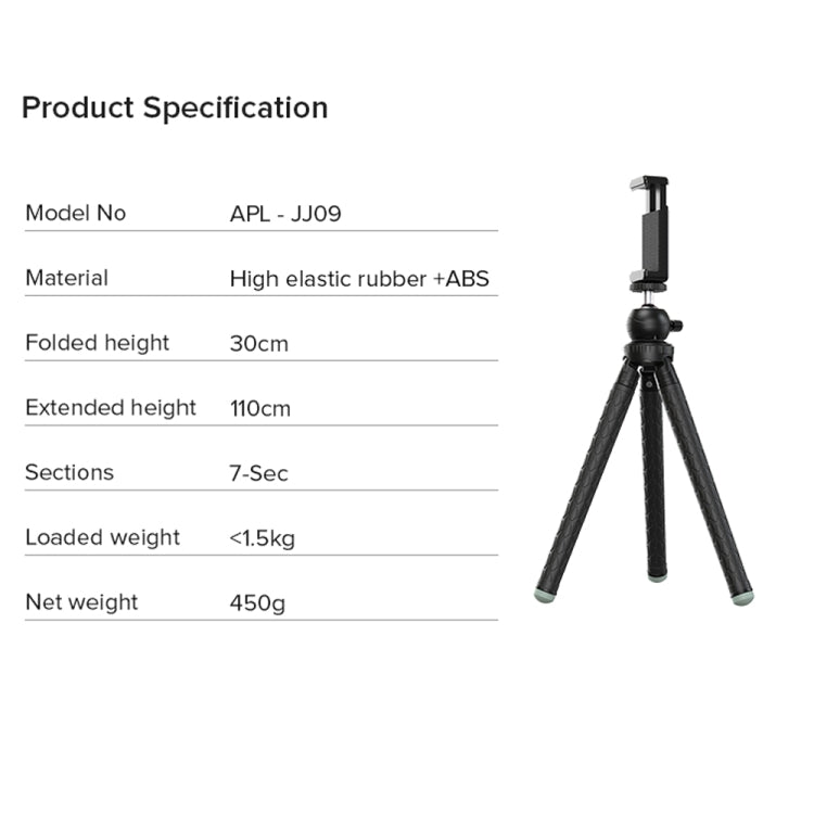 APEXEL APL-JJ09 Mobile Selfie Live Streaming Portable Stretch Telephoto Tripod(Black) - Stand by APEXEL | Online Shopping UK | buy2fix