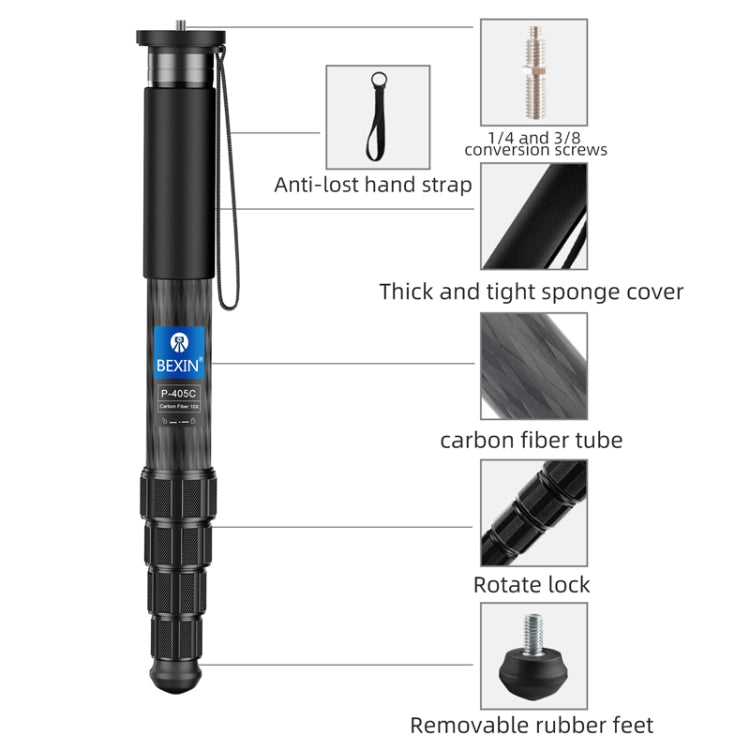 BEXIN P365CF-S Carbon Fiber Monopod Travel Shooting Mobile Phone Live Selfie Bracket Retractable Portable Monopod - Monopods by BEXIN | Online Shopping UK | buy2fix