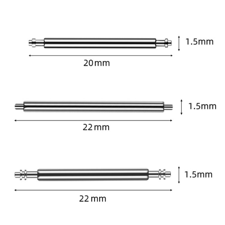 100pcs/set 304 Stainless Steel Strap Connecting Rod Strap All Steel Switch Lugs, Style: No Drag (1.5x22mm) - Watch Accessories by buy2fix | Online Shopping UK | buy2fix