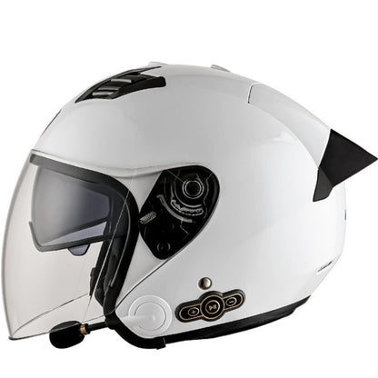 KUQIBAO Motorcycle Smart Bluetooth Sun Protection Double Lens Safety Helmet, Size: L(White+Black Tail) - Helmets by KUQIBAO | Online Shopping UK | buy2fix
