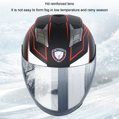 KUQIBAO Motorcycle Smart Bluetooth Sun Protection Double Lens Safety Helmet, Size: L(White Phantom Fiber+Black Tail) - Helmets by KUQIBAO | Online Shopping UK | buy2fix