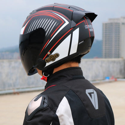 KUQIBAO Motorcycle Smart Bluetooth Sun Protection Double Lens Safety Helmet, Size: M(Bright Black Phantom Fiber+Black Tail) - Helmets by KUQIBAO | Online Shopping UK | buy2fix