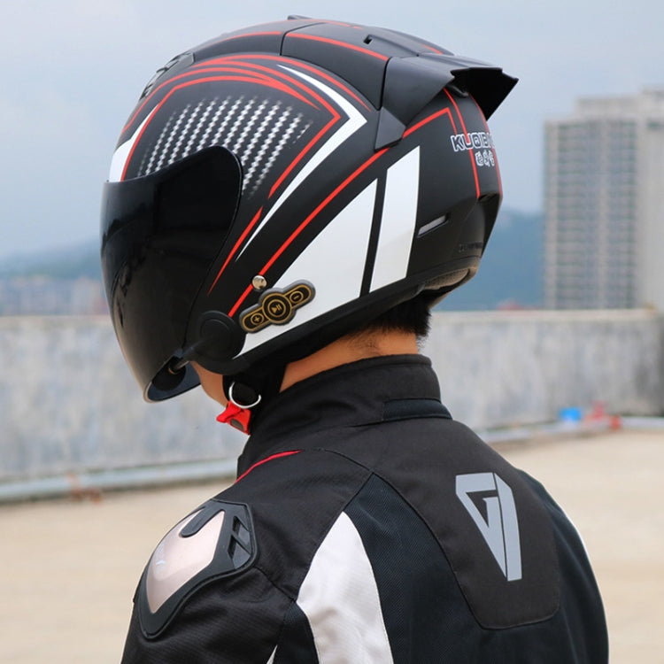 KUQIBAO Motorcycle Smart Bluetooth Sun Protection Double Lens Safety Helmet, Size: XL(Bright Black Phantom Fiber+Gray Tail) - Helmets by KUQIBAO | Online Shopping UK | buy2fix