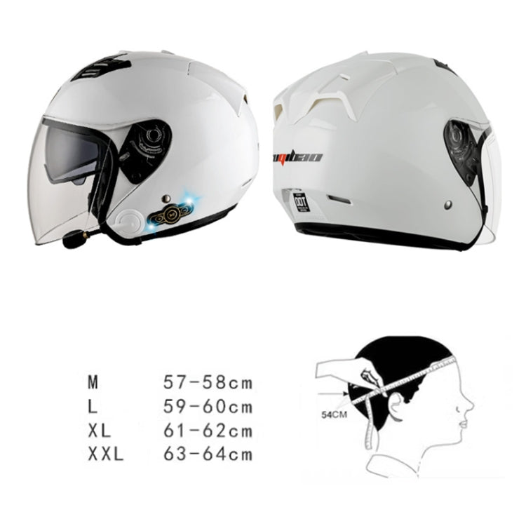 KUQIBAO Motorcycle Smart Bluetooth Sun Protection Double Lens Safety Helmet, Size: L(White Phantom Fiber+Black Tail) - Helmets by KUQIBAO | Online Shopping UK | buy2fix