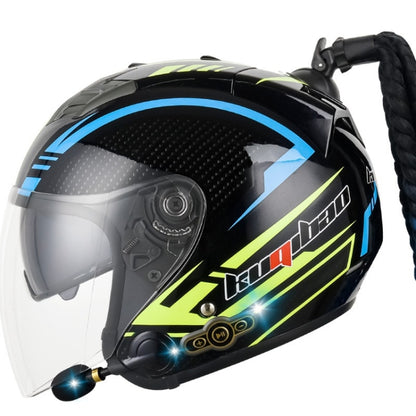 KUQIBAO Motorcycle Bluetooth Headset Double Lens Helmet With Braid, Size: M(Bright Black Phantom Fiber) - Helmets by KUQIBAO | Online Shopping UK | buy2fix