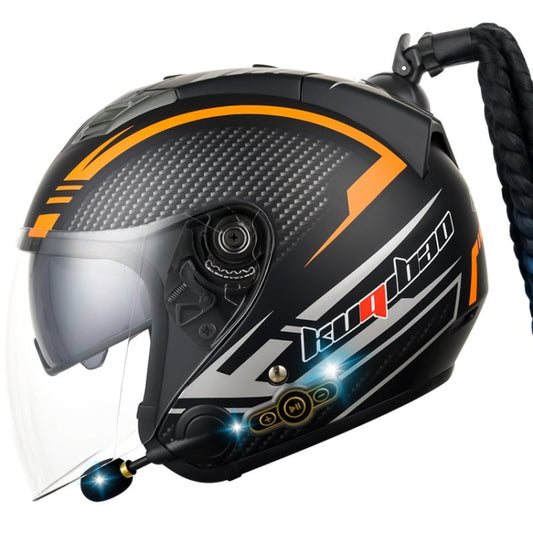 KUQIBAO Motorcycle Bluetooth Headset Double Lens Helmet With Braid, Size: XXL(Fruits Black Phantom Fiber) - Helmets by KUQIBAO | Online Shopping UK | buy2fix