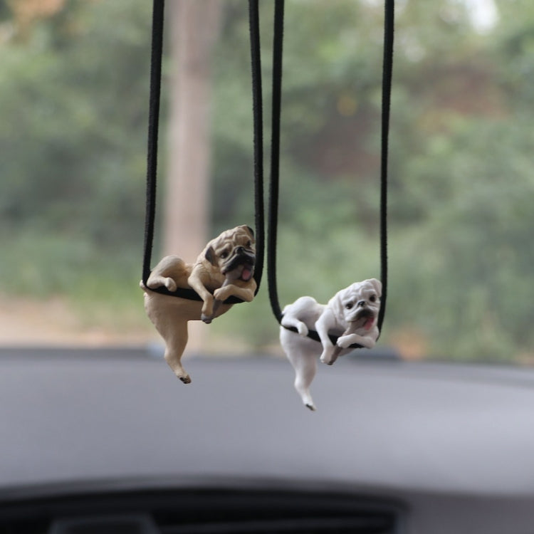 Small Bulldog Cute Dog Car Rearview Mirror Pendant(Yellow) - Ornaments by buy2fix | Online Shopping UK | buy2fix