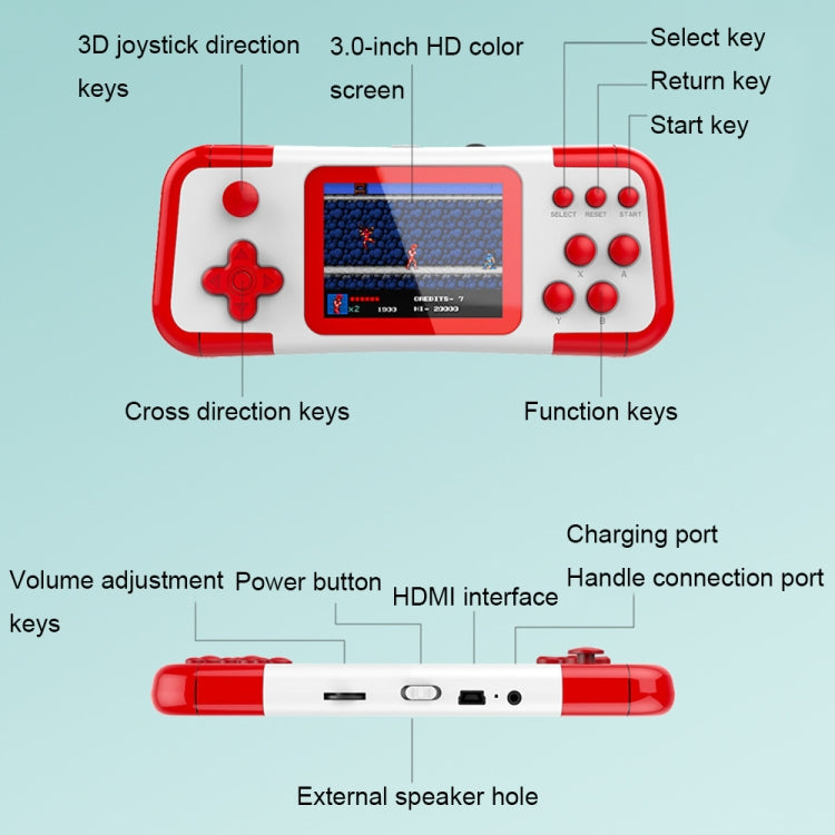 A12 3.0-inch HD Colorful Screen Retro Handheld Game Console with 666 Built-in Games, Model: Double Red White - Pocket Console by buy2fix | Online Shopping UK | buy2fix