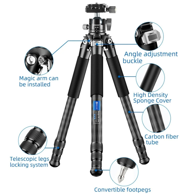 BEXIN RC254 Carbon Fiber Portable Folding Tripod SLR Camera Low Gravity Center Gimbal Photography Bracket - Tripods by BEXIN | Online Shopping UK | buy2fix