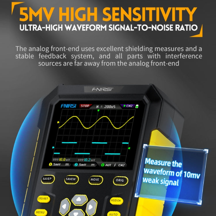 FNIRSI 2 In 1 Small Handheld Fluorescence Digital Dual-Channel Oscilloscope, US Plug(Yellow) - Other Tester Tool by FNIRSI | Online Shopping UK | buy2fix