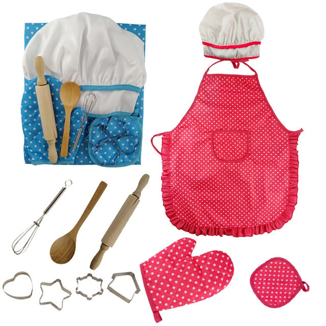 3 PCS Chef Kitchen Baking Tools Apron Girl Toy Set Kindergarten Stage Photography Play Costume Props(Red chef apron) - Pretend Play Toys by buy2fix | Online Shopping UK | buy2fix