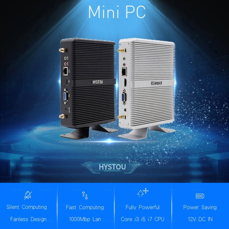 HYSTOU H2 Windows / Linux System Mini PC, Intel Core I5-7267U Dual Core Four Threads up to 3.50GHz, Support mSATA 3.0, 8GB RAM DDR3 + 256GB SSD 500GB HDD (White) - Windows Mini PCs by HYSTOU | Online Shopping UK | buy2fix