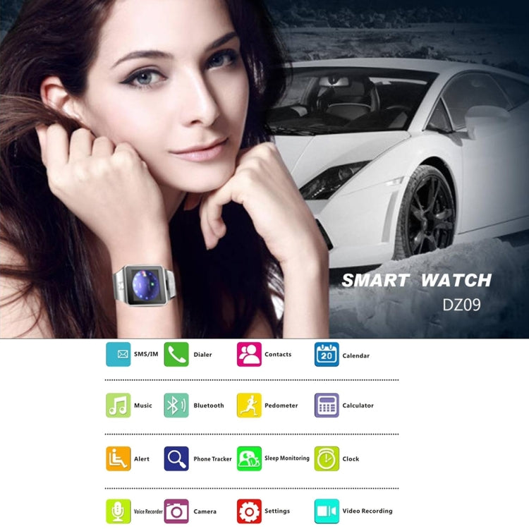 DZ09 1.56 inch Screen Bluetooth 3.0 Android 4.1 OS Above Smart Watch Phone with Bluetooth Call & Call Reminder & Sleep Monitor & Pedometer & Sedentary Reminder & Calendar & SMS & Audio and Video Player & Anti-loss Function(Gold) - Smart Wear by buy2fix | Online Shopping UK | buy2fix